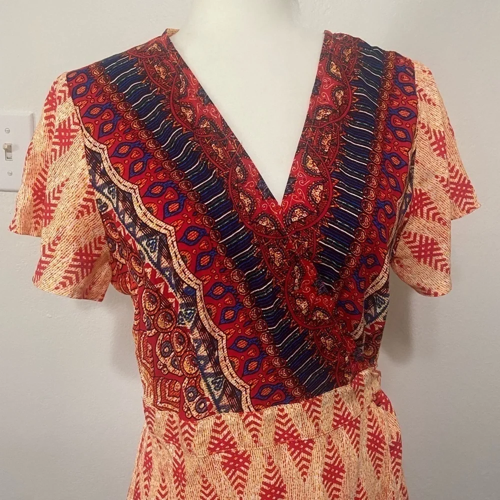 Zesica women's M bright and bold boho print true wrap dress EUC - Picture 3 of 9